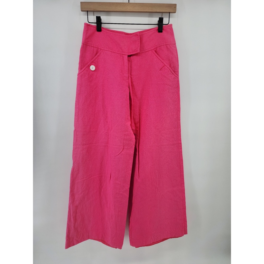 Lilly Pulitzer Pink Cotton Linen Blend Wide Leg High Rise Trousers Pants 0